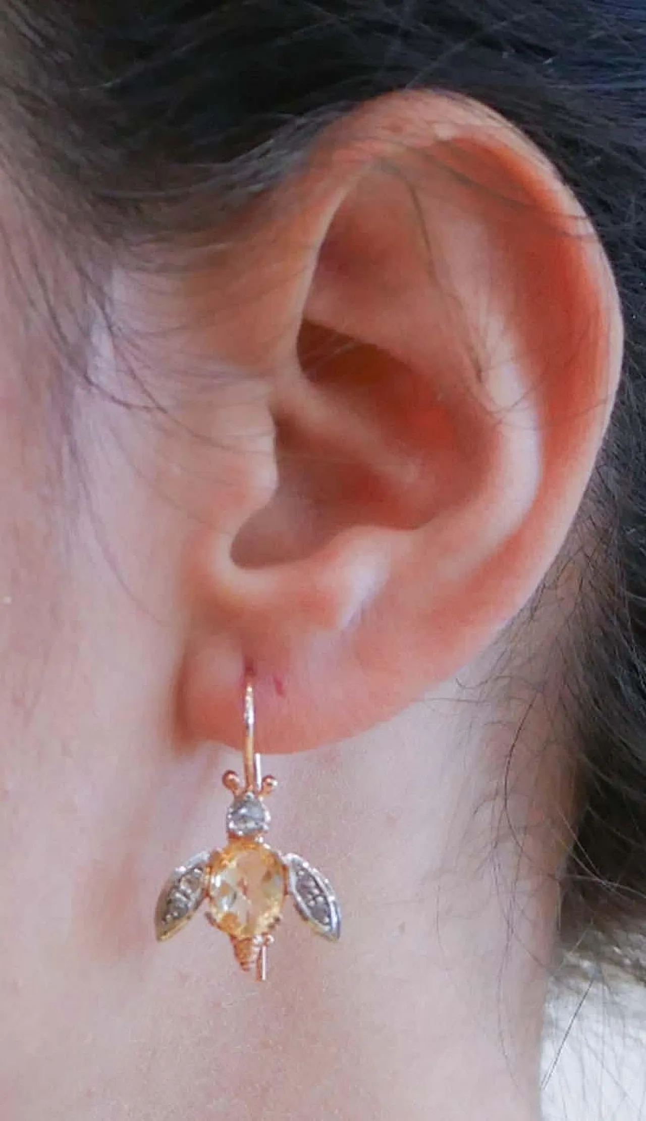 Topaz, diamond, rose gold and silver fly earrings, 1970s 5