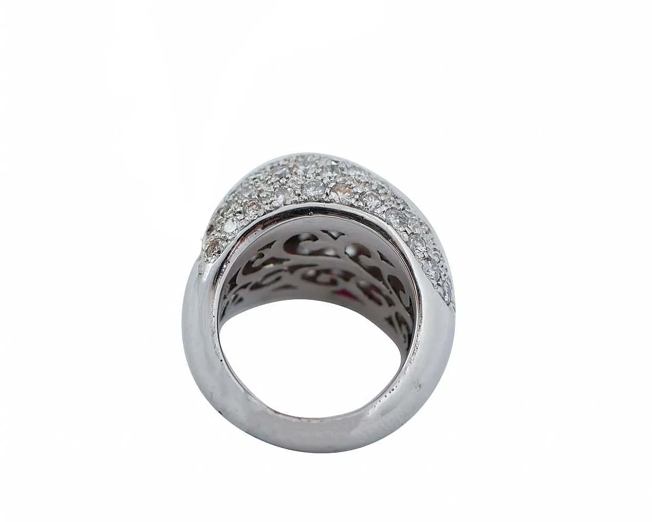 Anello con rubino, diamanti e oro bianco 14 carati, anni '60 3