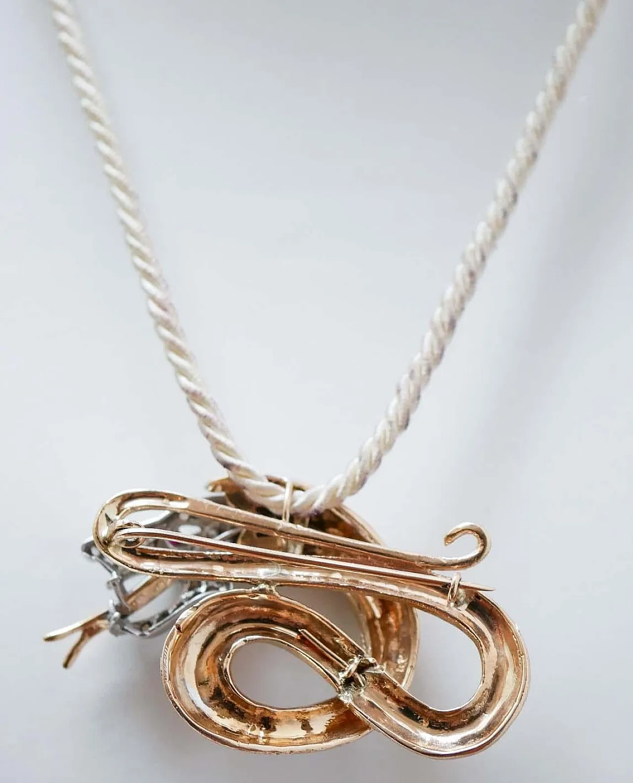 Gold and silver dragon pendant with rubies, diamonds, enamel, 1970s 4