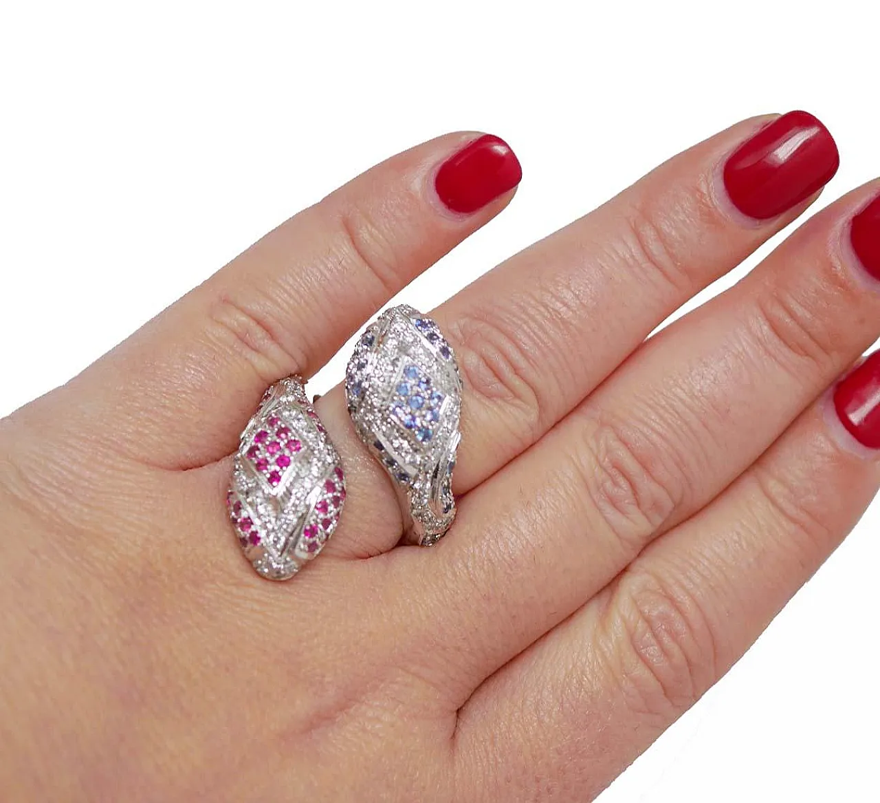 Gold snake ring with rubies, sapphires and diamonds, 1960s 6