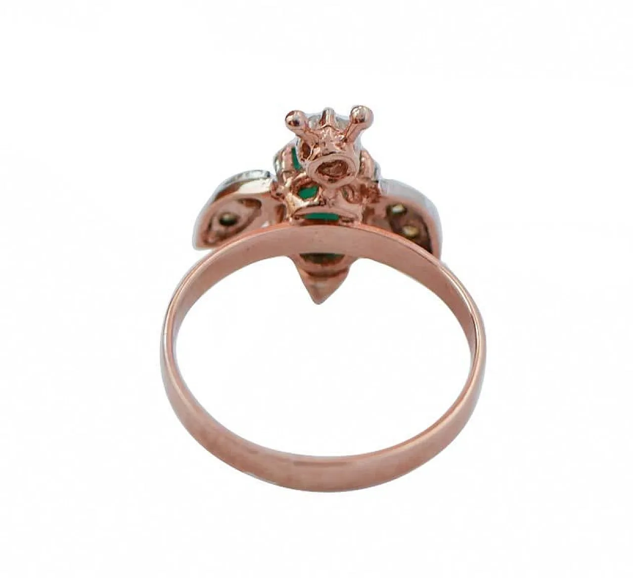 Anello con smeraldo, diamanti, oro rosa e argento, anni '70 3