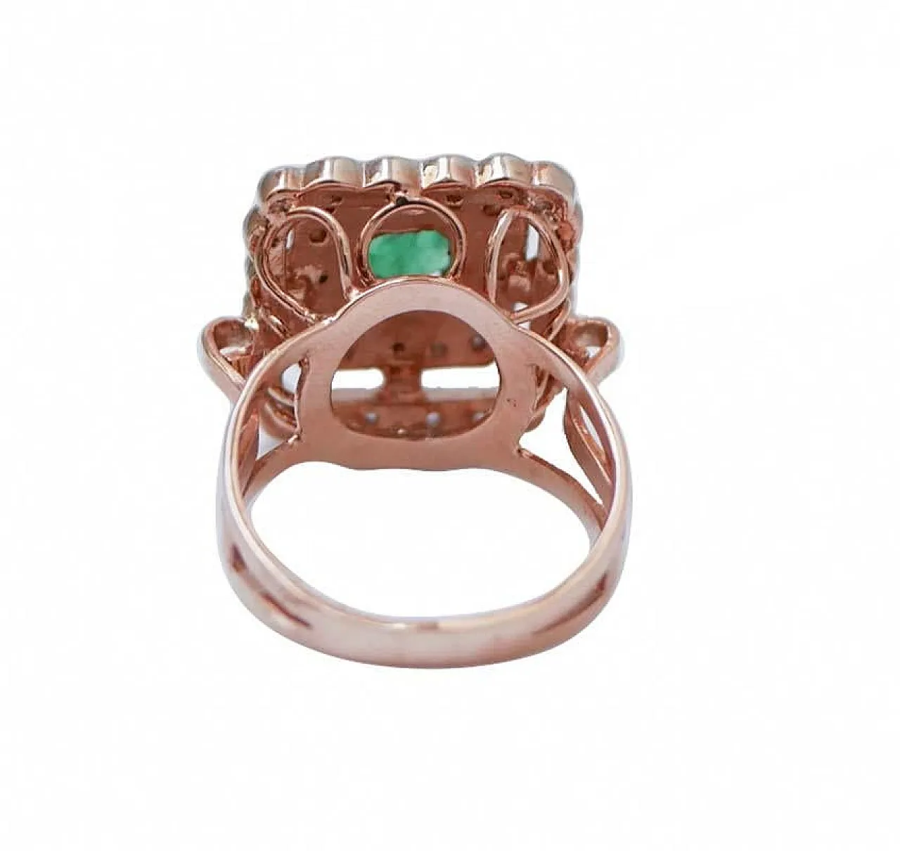 Anello con smeraldo, diamanti, oro rosa e argento, anni '60 3