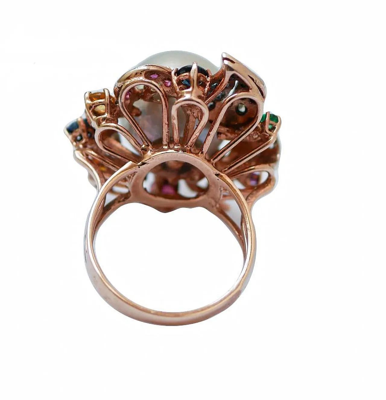 Ring with pearl, emeralds, diamonds, sapphires, rubies, 1960s 3