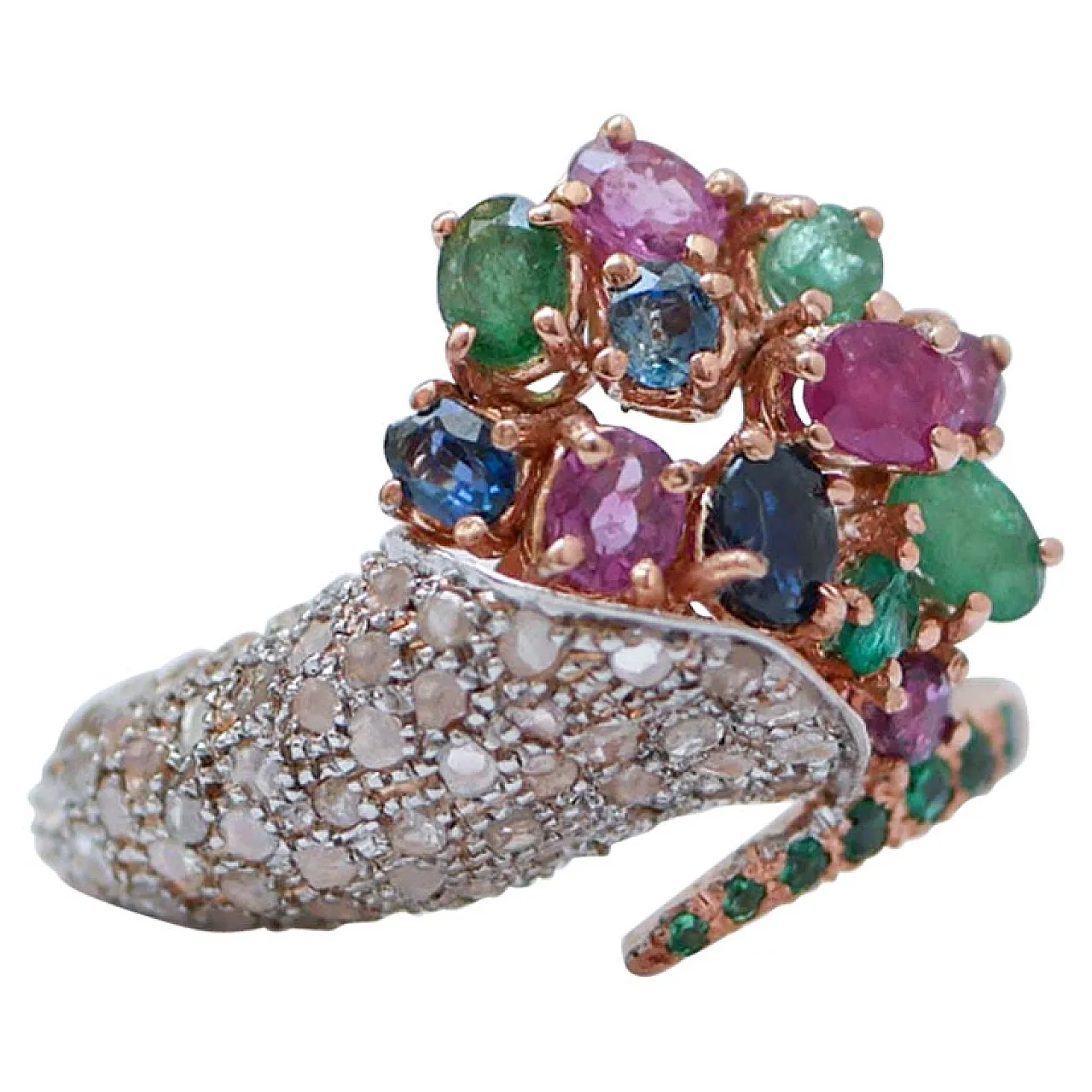 Ring with rubies, emeralds, sapphires, tsavorite, diamonds, 1970s 1