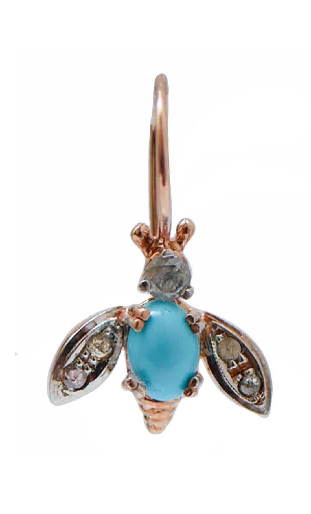 Orecchini a mosca in turchese, diamanti, oro rosa e argento, anni '70 2