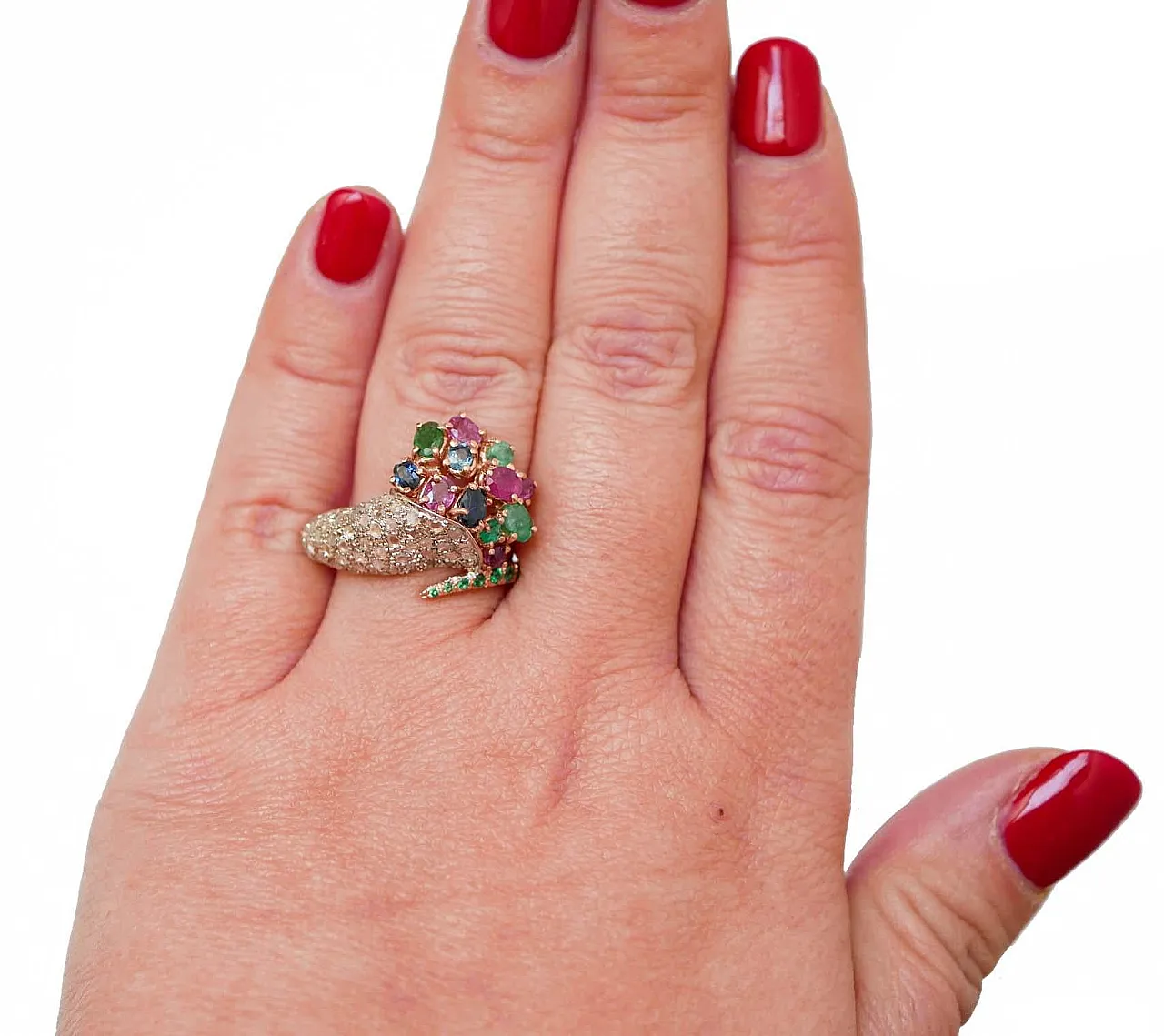 Ring with rubies, emeralds, sapphires, tsavorite, diamonds, 1970s 5