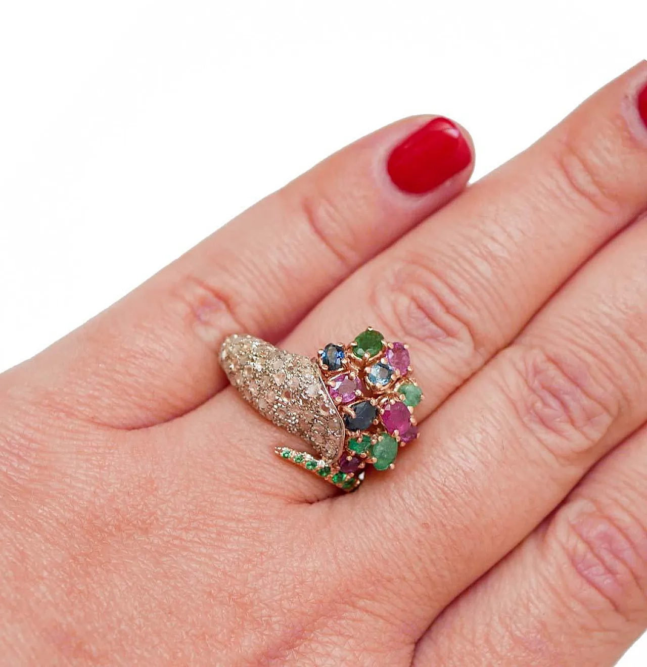 Ring with rubies, emeralds, sapphires, tsavorite, diamonds, 1970s 6