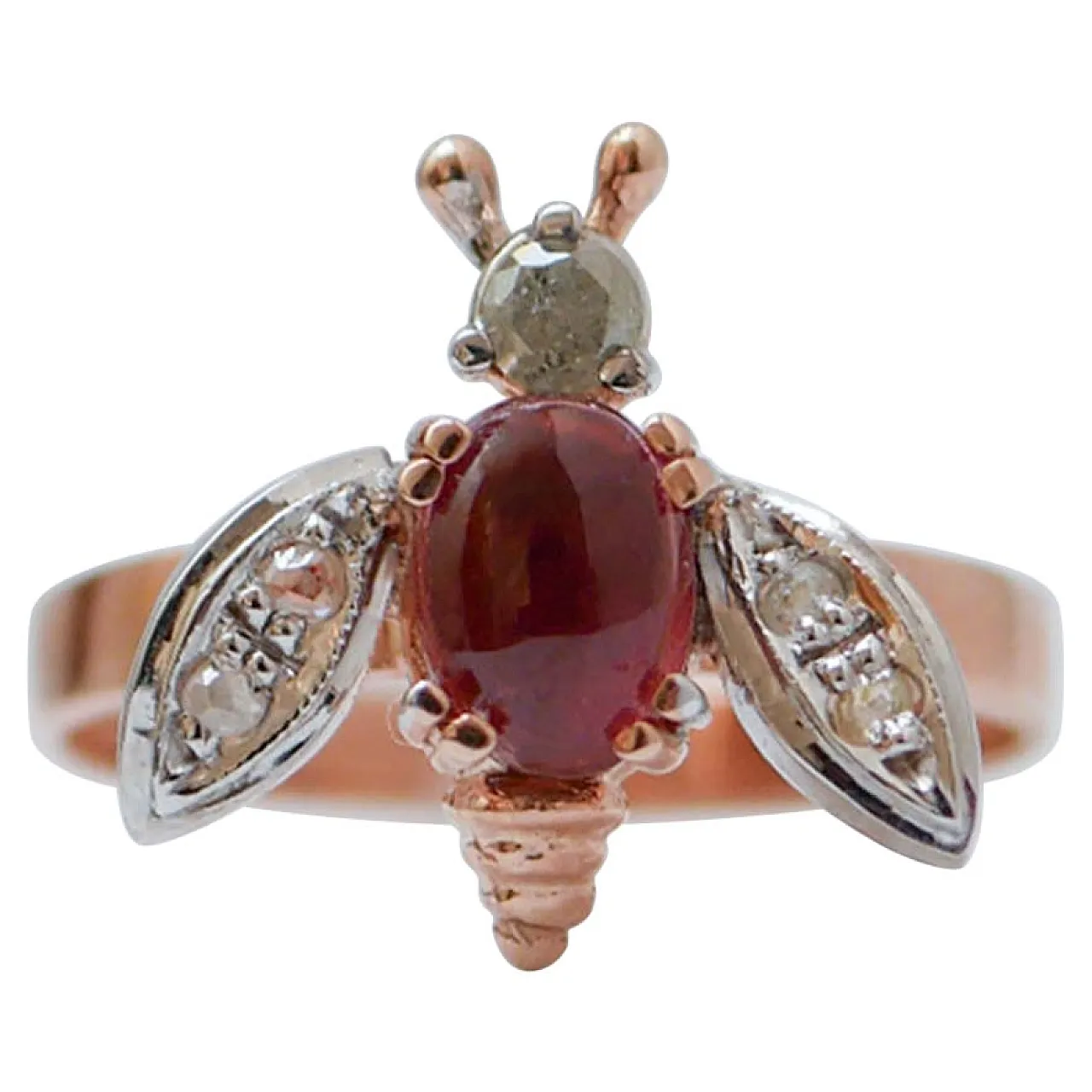 Garnet, diamonds, rose gold and silver fly ring, 1970s 1