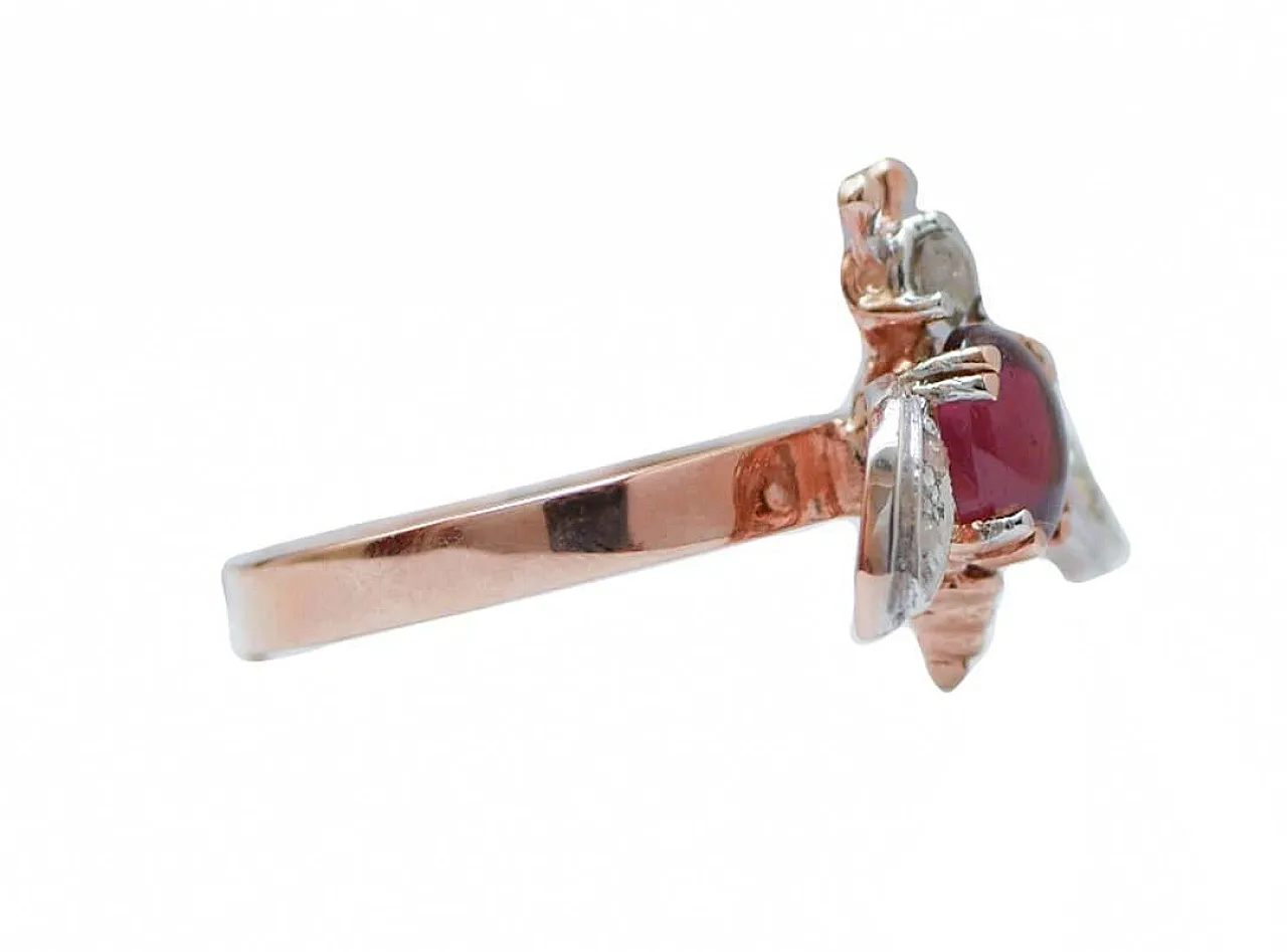 Garnet, diamonds, rose gold and silver fly ring, 1970s 2