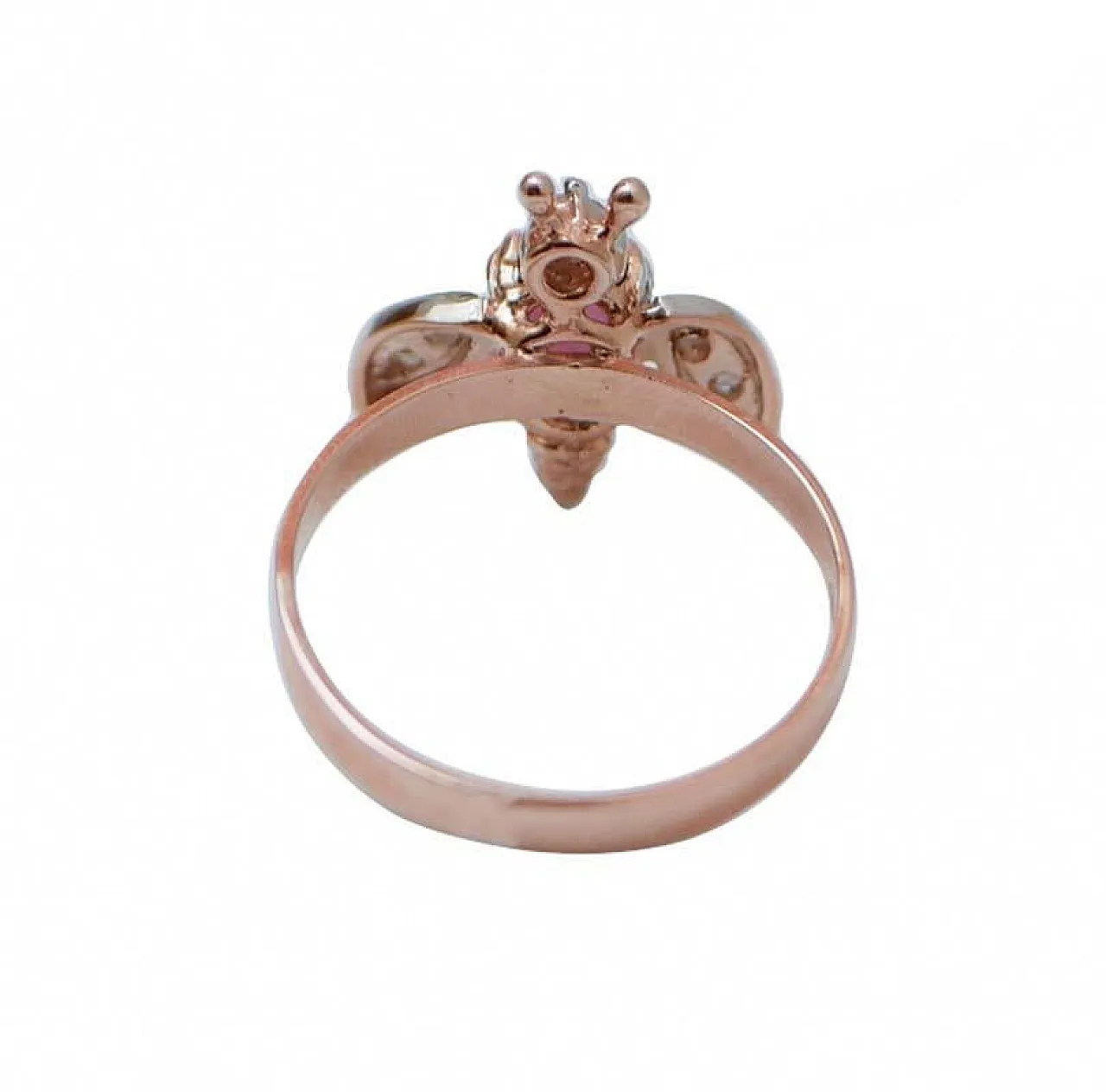 Garnet, diamonds, rose gold and silver fly ring, 1970s 3