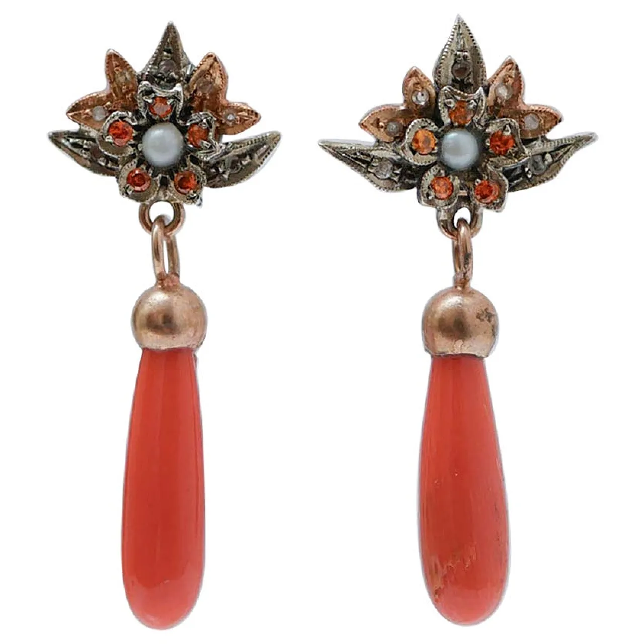 Earrings in coral, diamonds, stones, pearls, gold and silver, 1950s 1