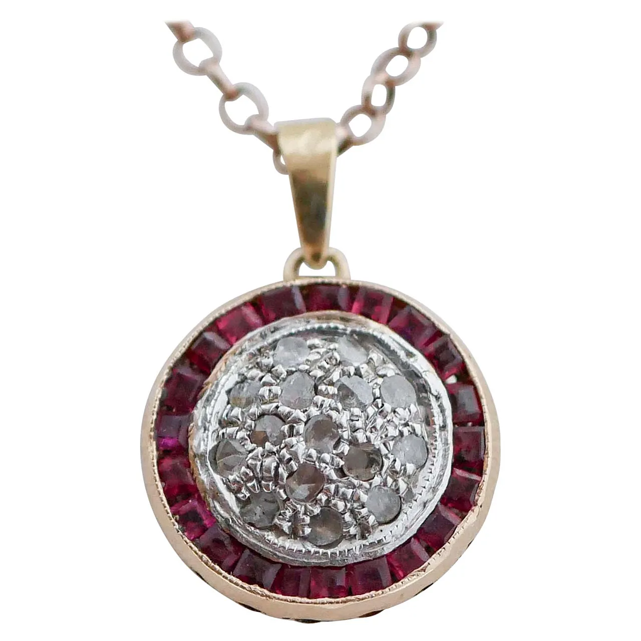Collana con rubini, diamanti, oro rosa e argento, anni '50 1