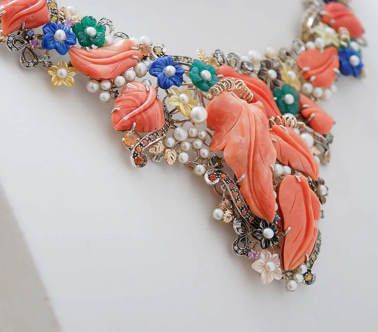 Necklace coral, stones, agate, pearls, diamonds, sapphires, 1950s 3