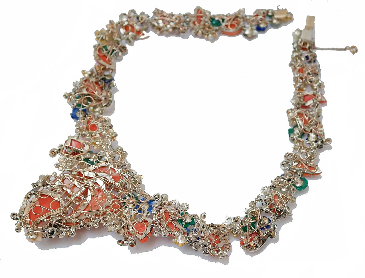 Necklace coral, stones, agate, pearls, diamonds, sapphires, 1950s 4