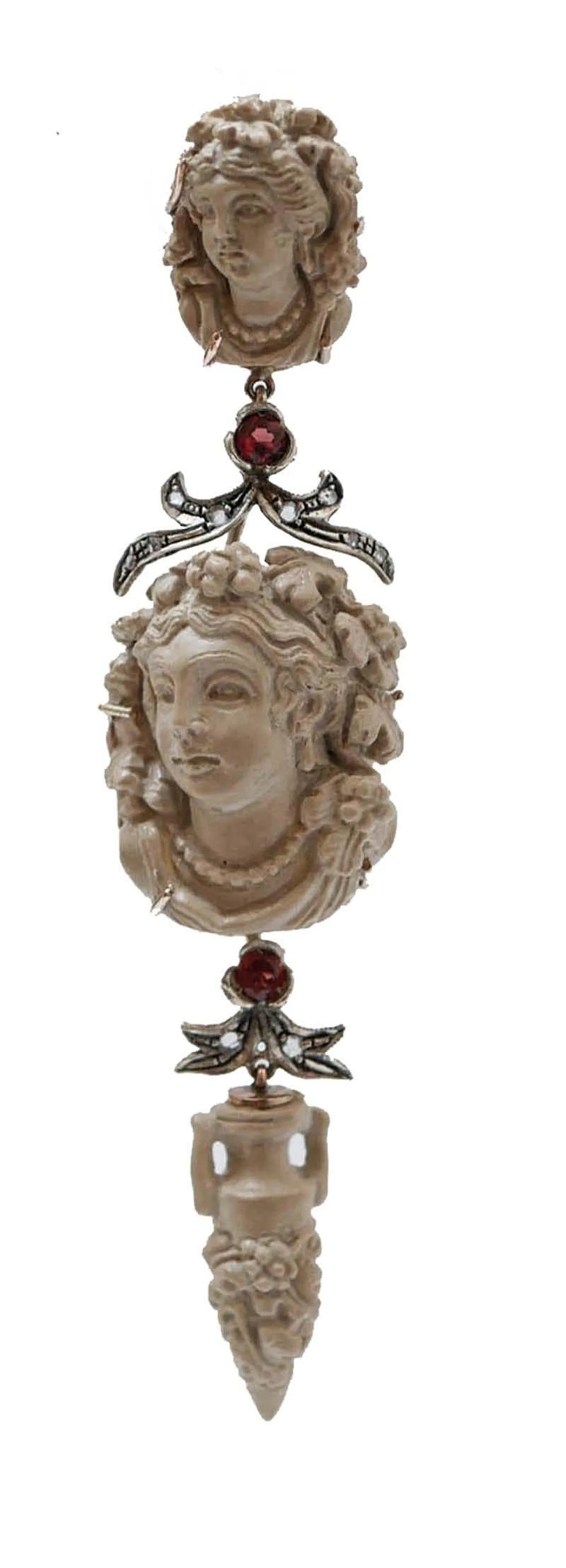 Orecchini in pietra lavica, granati, diamanti, oro e argento, anni '50 2