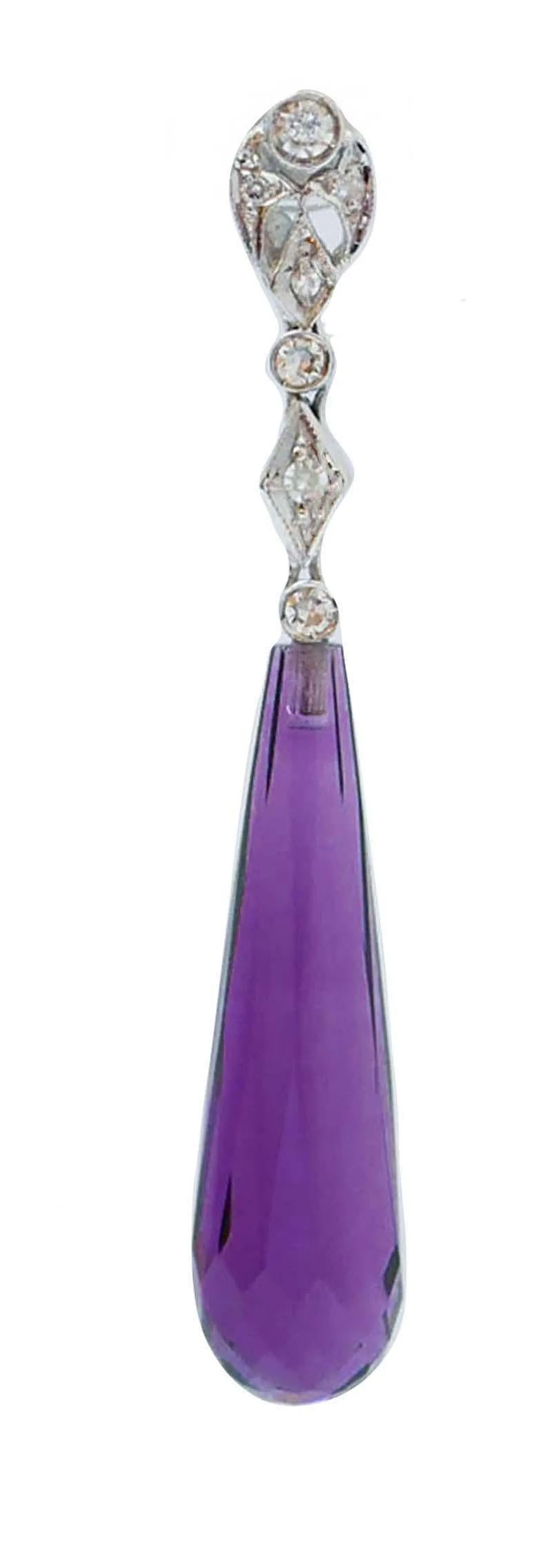 Amethysts, diamonds, 14 Karat white gold earrings, 1970s 2