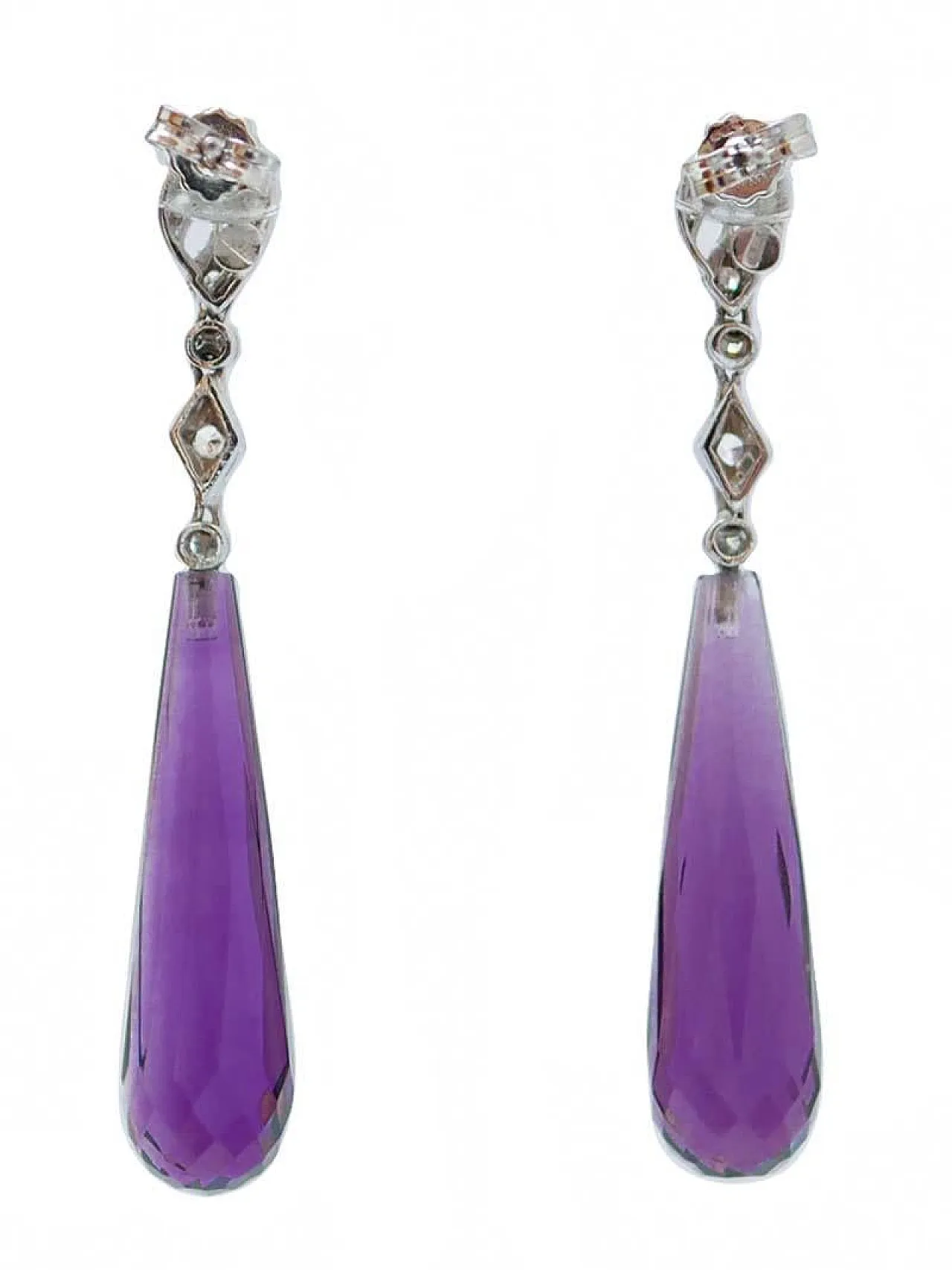 Amethysts, diamonds, 14 Karat white gold earrings, 1970s 3