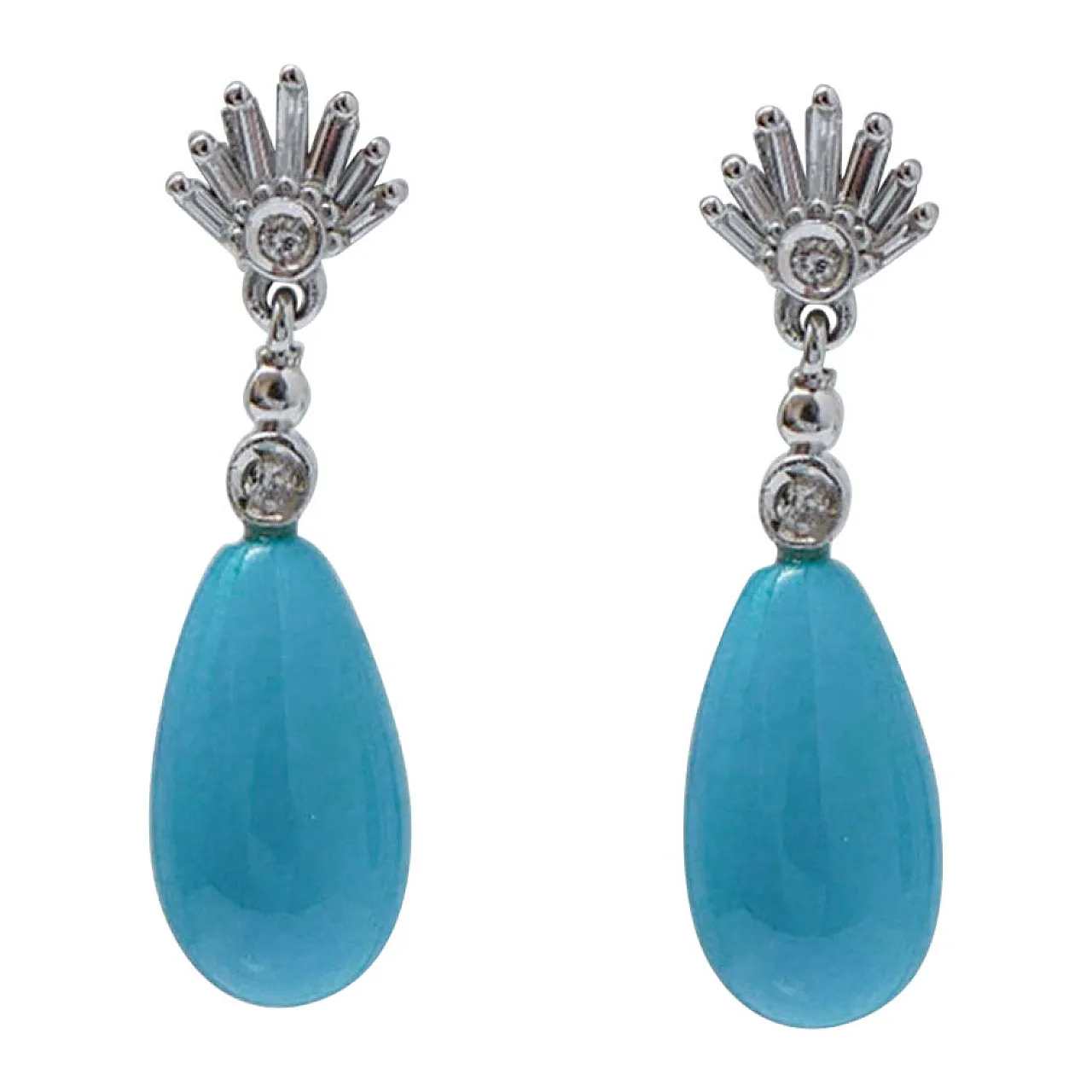 Turquoise, diamonds 14 karat white gold earrings, 1970s 1