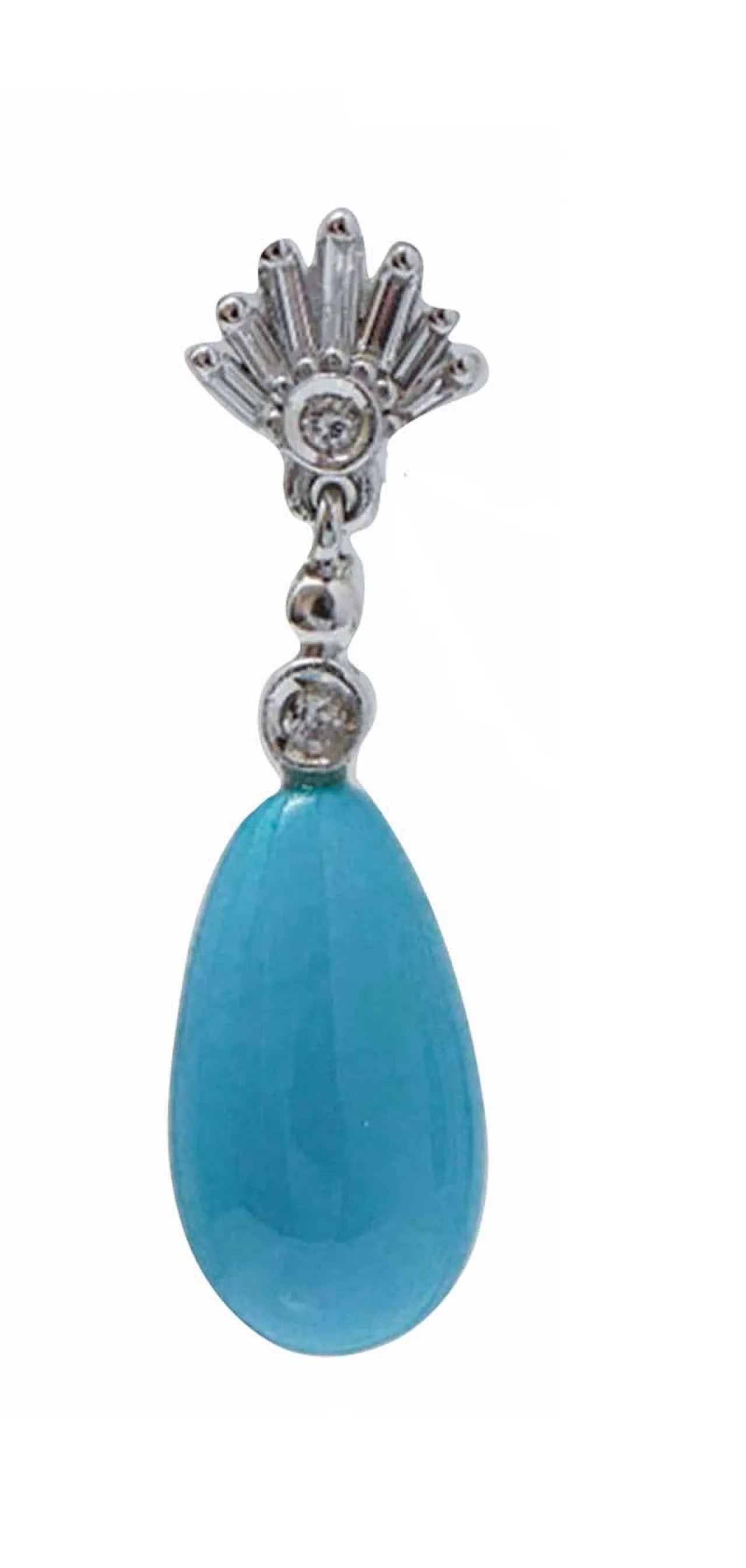 Turquoise, diamonds 14 karat white gold earrings, 1970s 2