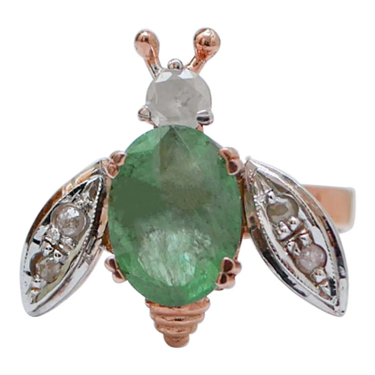 Emerald, diamond, rose gold and silver ring, 1970s 1