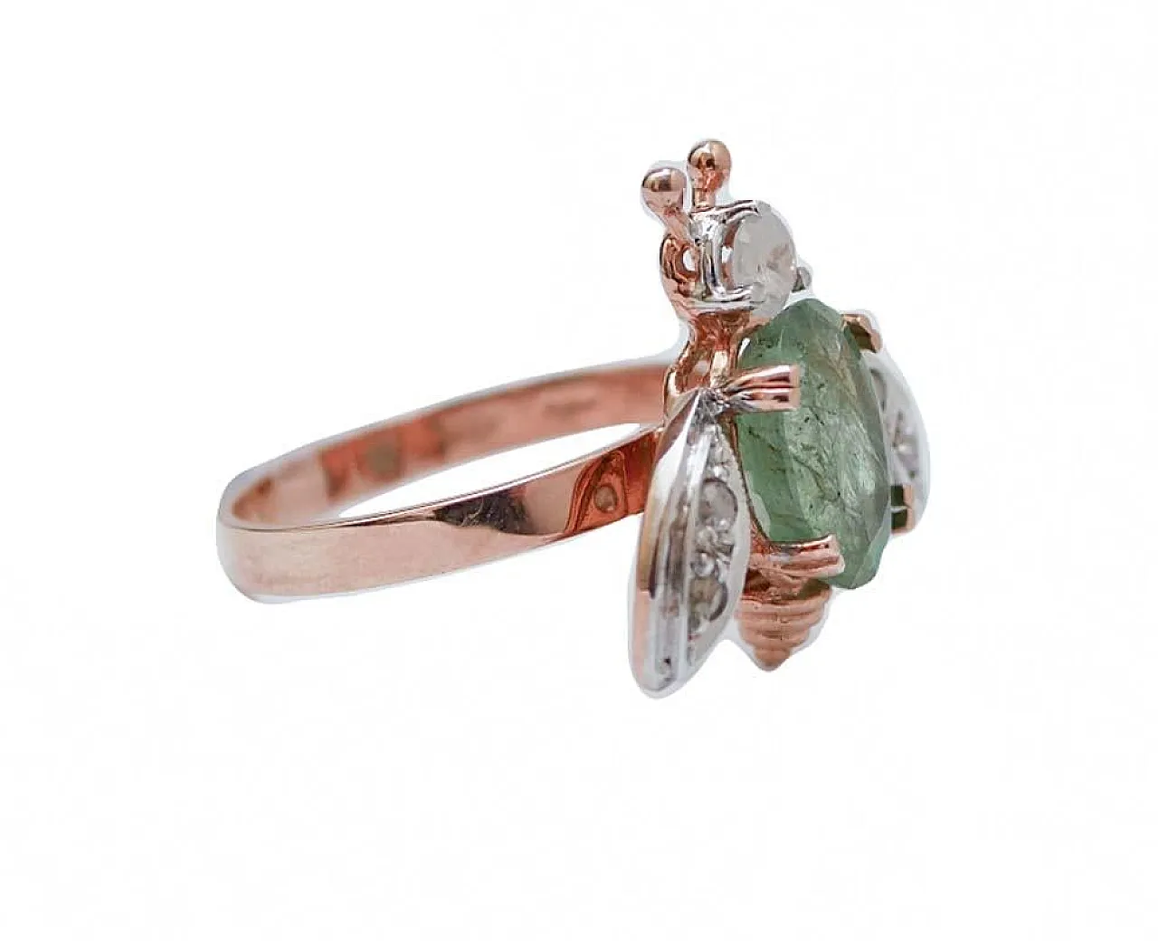 Emerald, diamond, rose gold and silver ring, 1970s 2