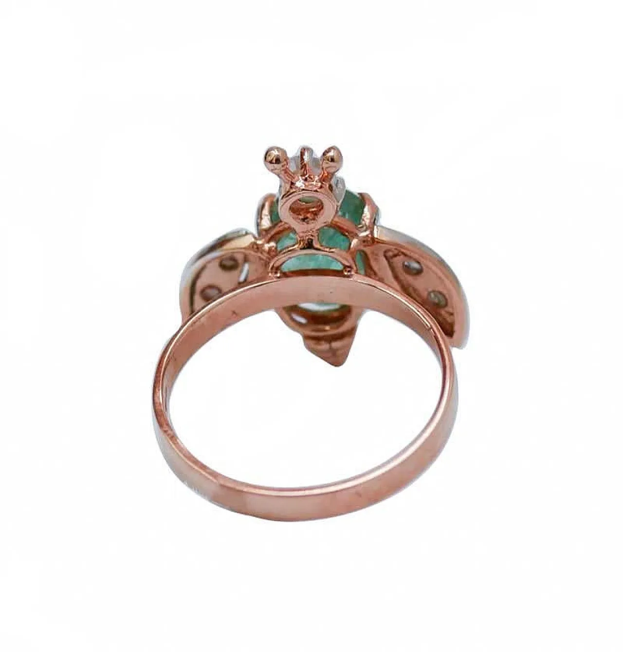 Emerald, diamond, rose gold and silver ring, 1970s 3