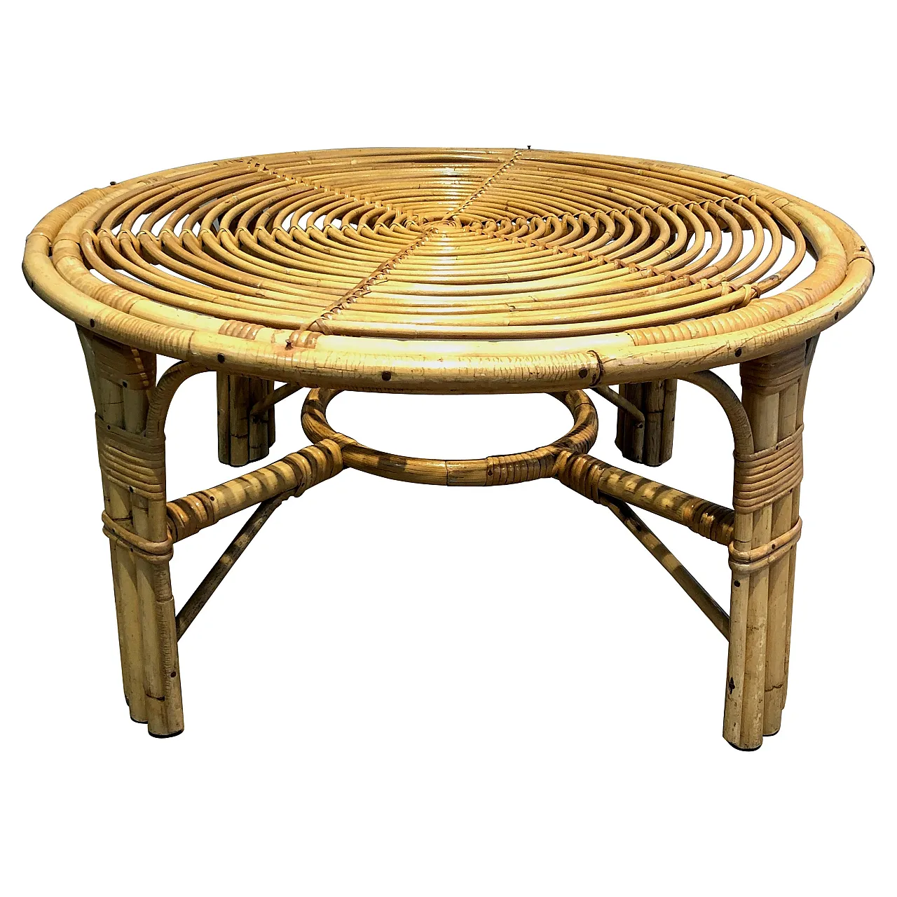 Round rattan coffee table, 1970s 1