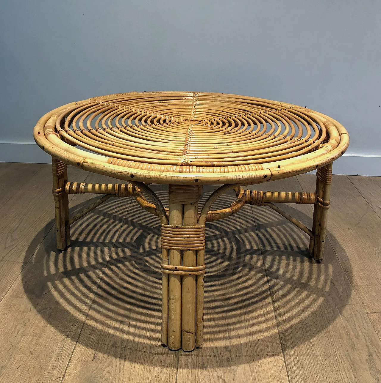 Round rattan coffee table, 1970s 2