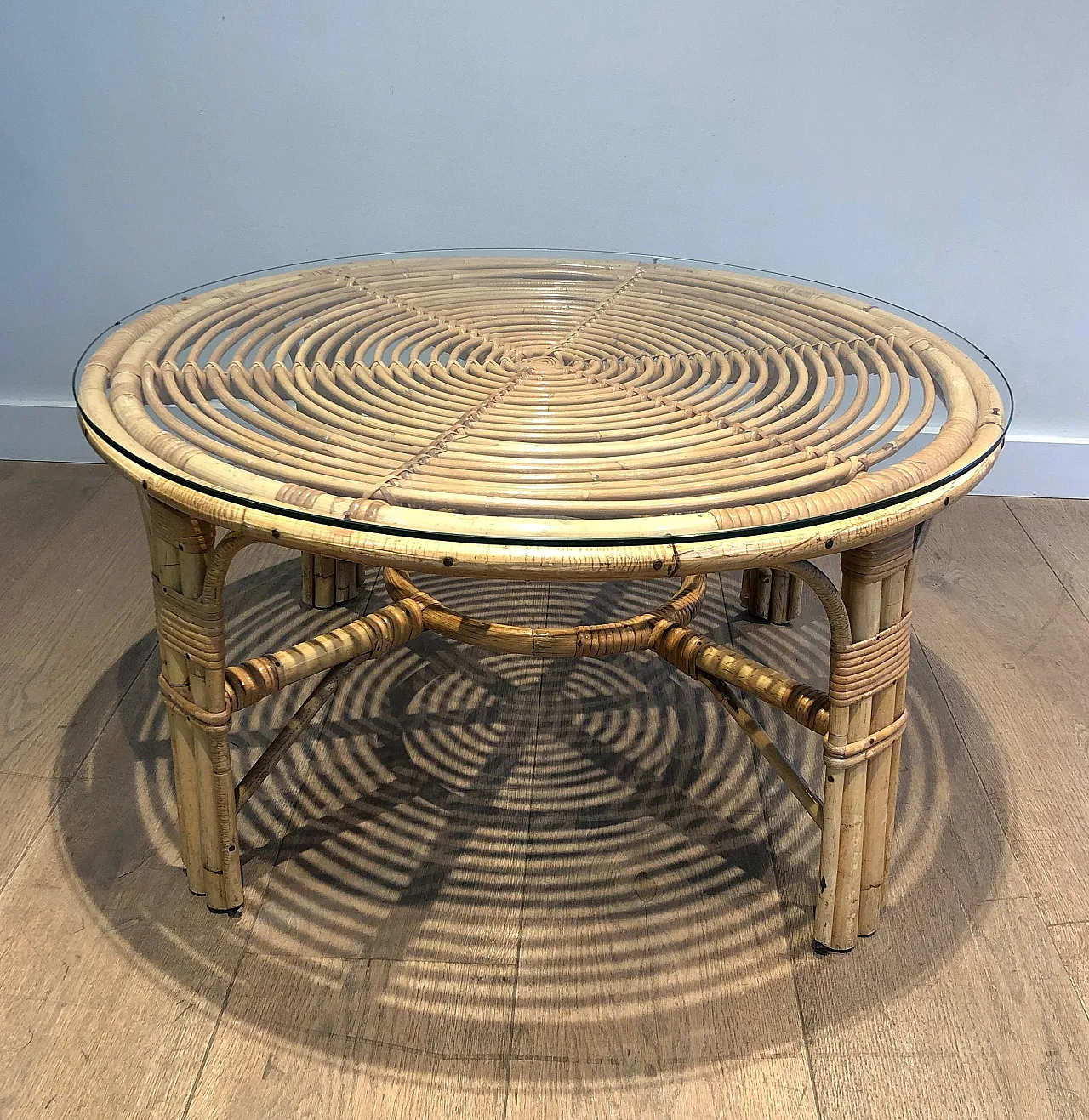 Round rattan coffee table, 1970s 3