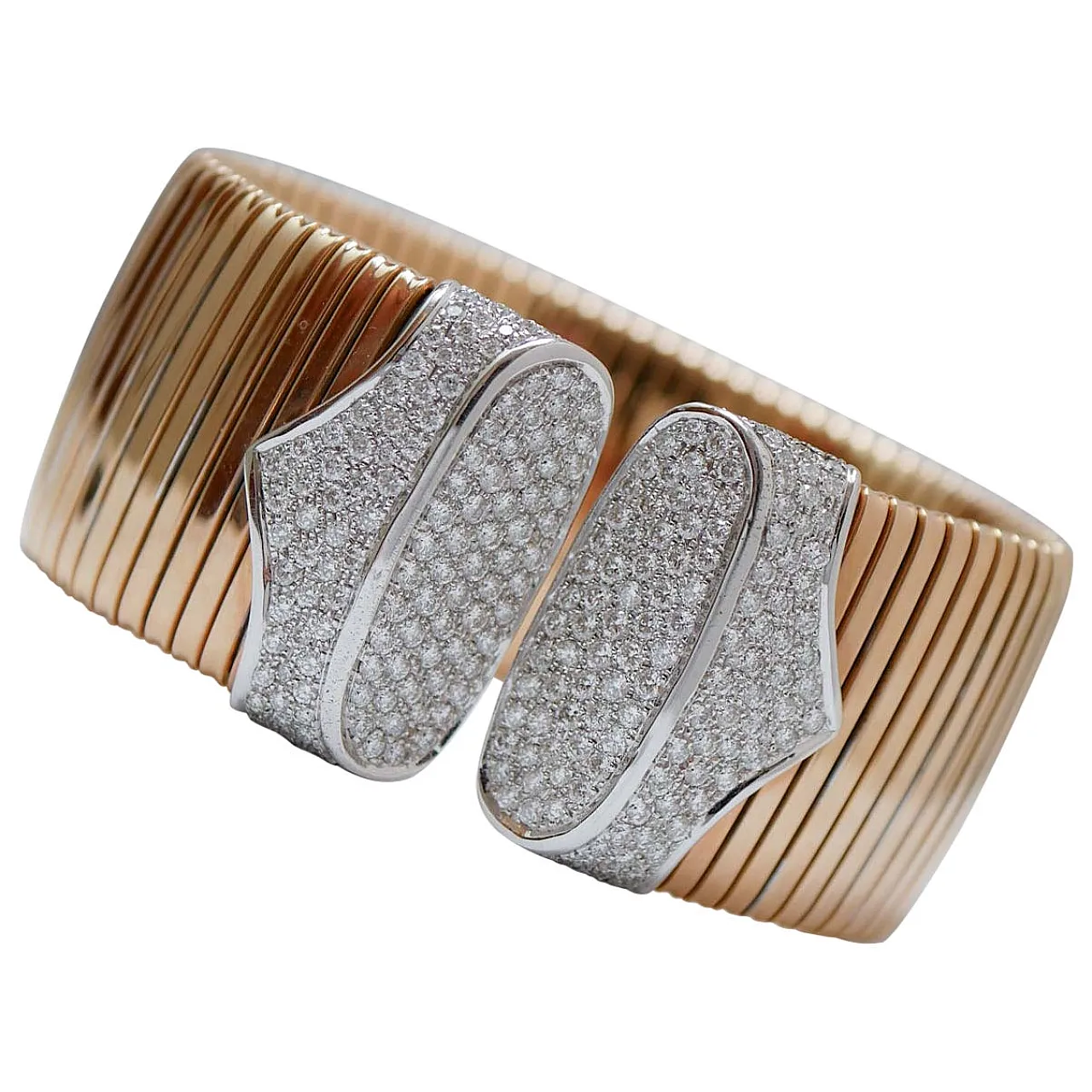 Bracciale TuboGas in oro bianco e rosa con diamanti, anni '70 1