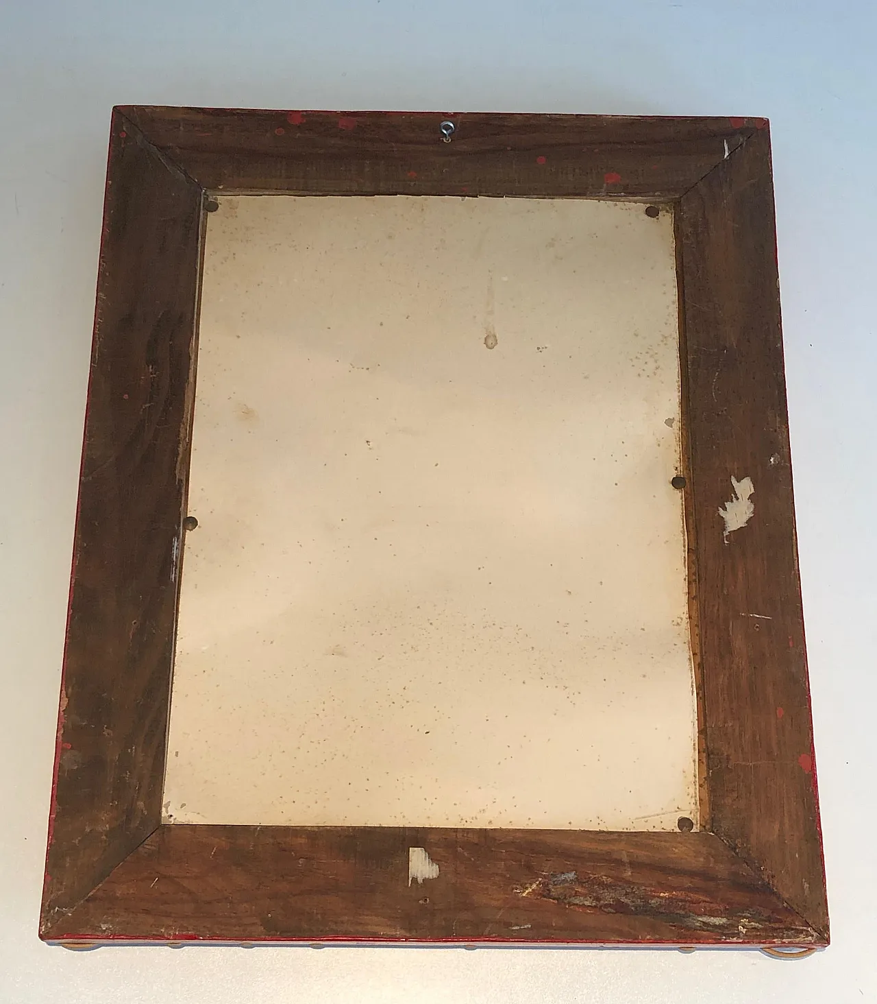 Specchio in rattan su sfondo rosso, anni '40 18