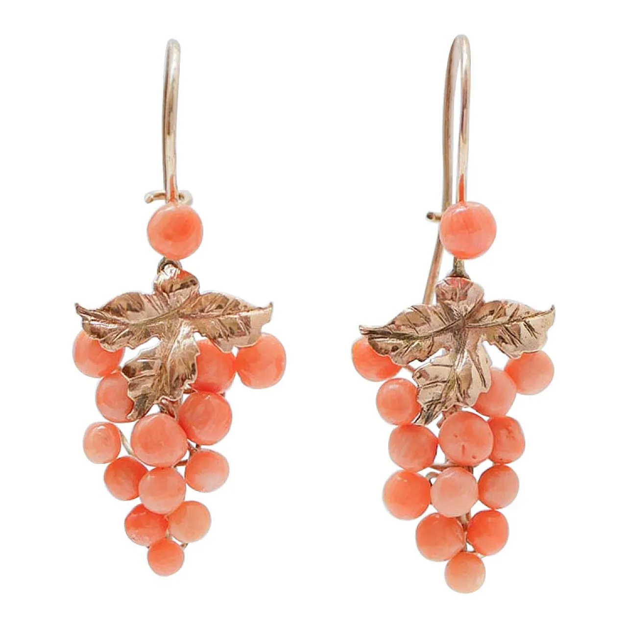 Pink gold and coral pendant earrings, 1960s 1