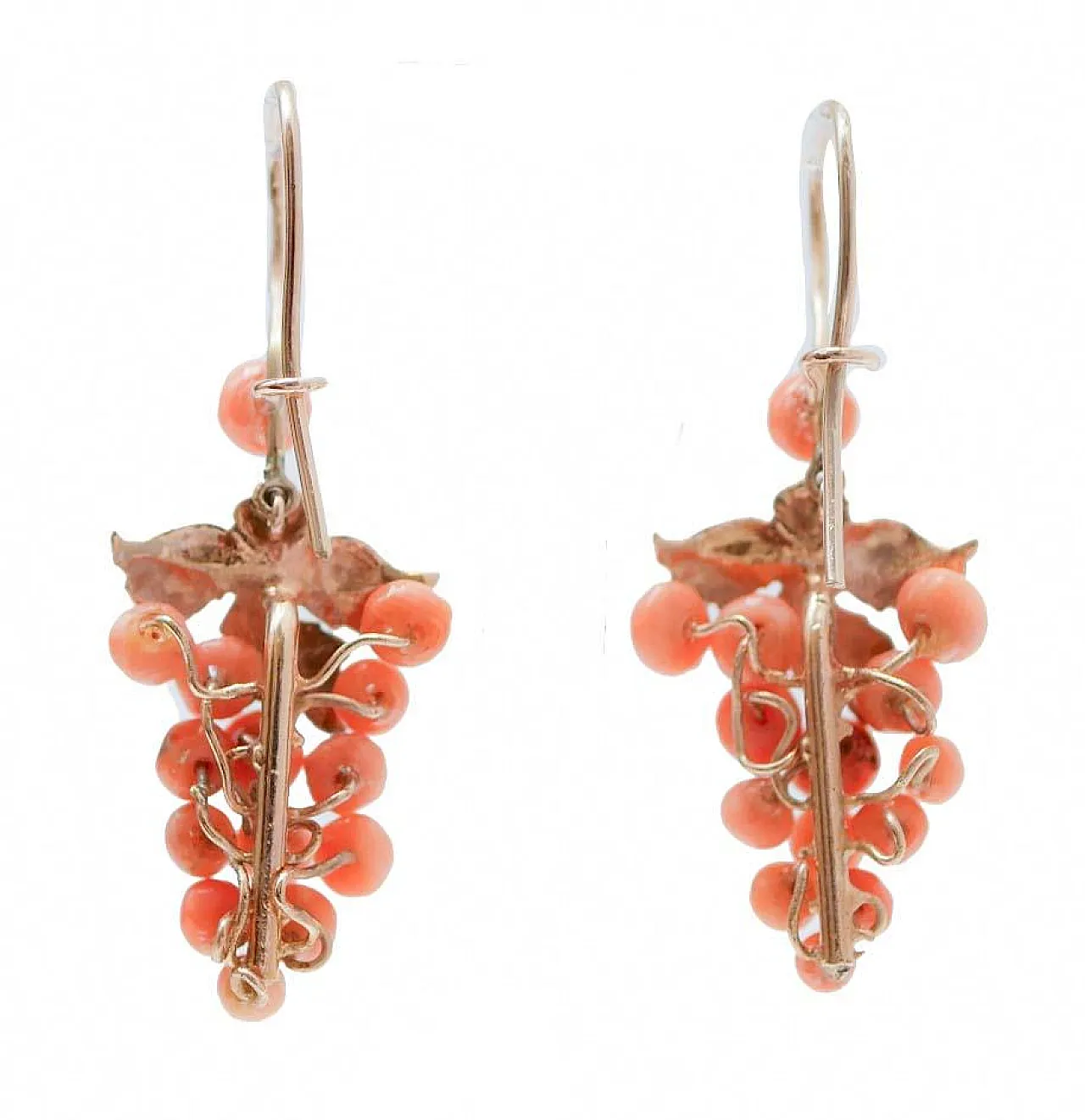 Pink gold and coral pendant earrings, 1960s 3