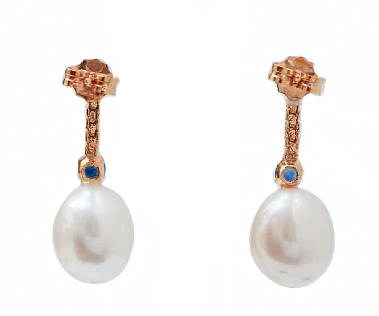 Precchini da tennis in oro rosa, perle, zaffiri, diamanti, anni 2000 3