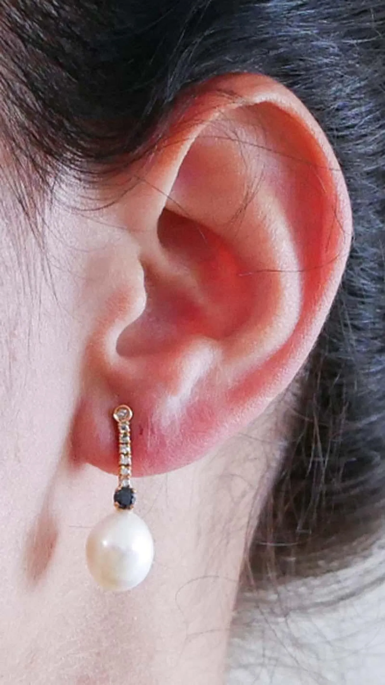 Precchini da tennis in oro rosa, perle, zaffiri, diamanti, anni 2000 5