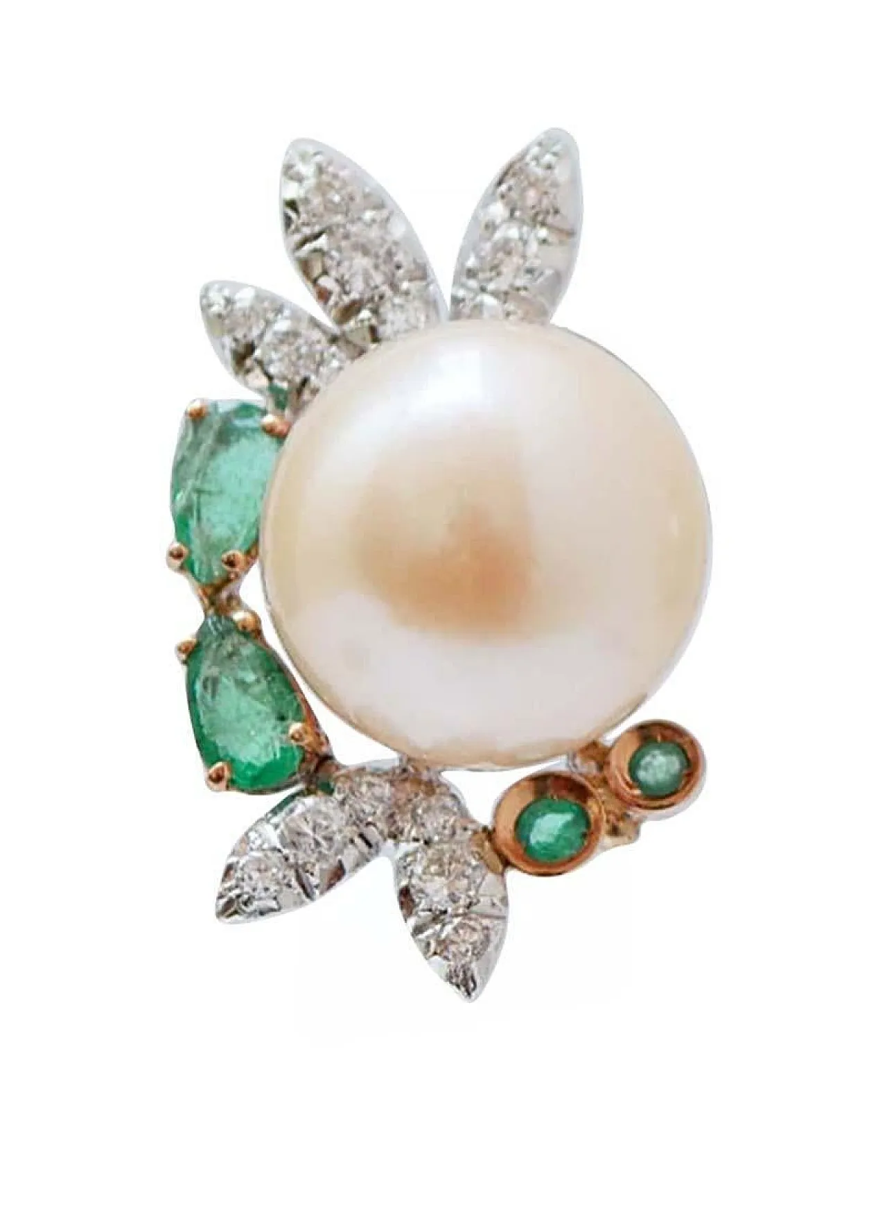 Orecchini in oro bianco con perle, smeraldi, diamanti, anni '70 2