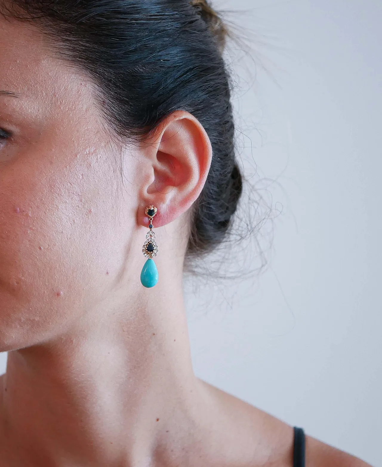 Orecchini in turchese, zaffiri, diamanti, oro e argento, anni 2000 4