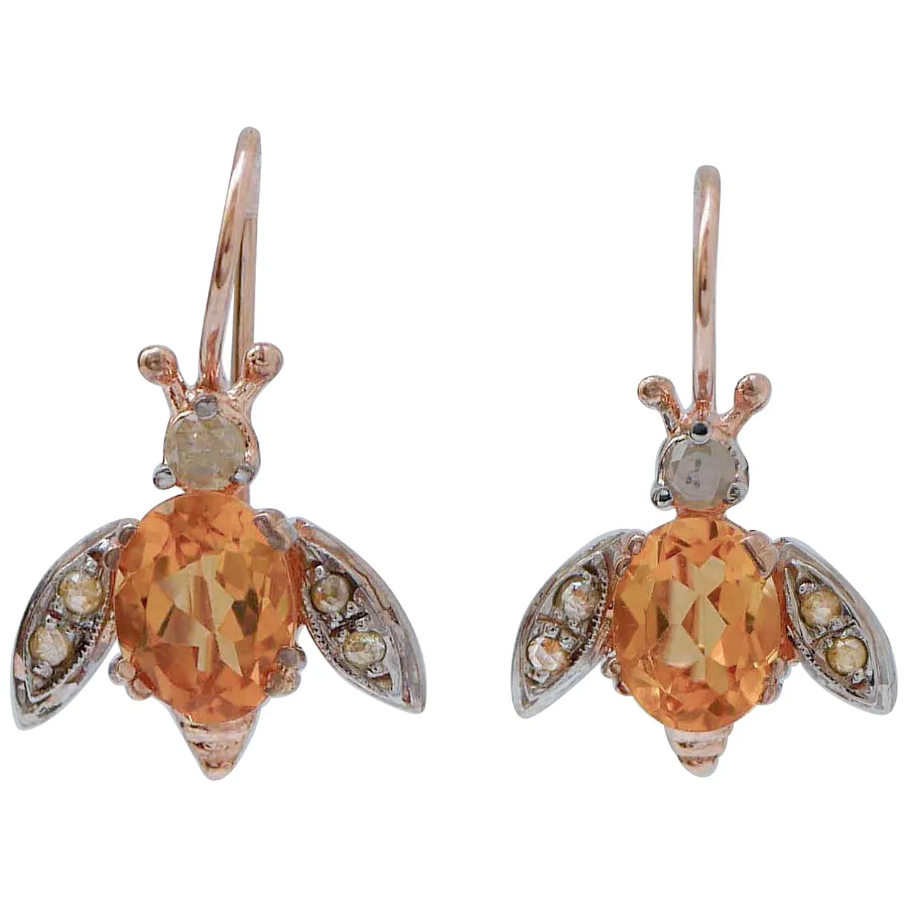 Orecchini con topazi, diamanti, oro rosa e argento, anni '50 1