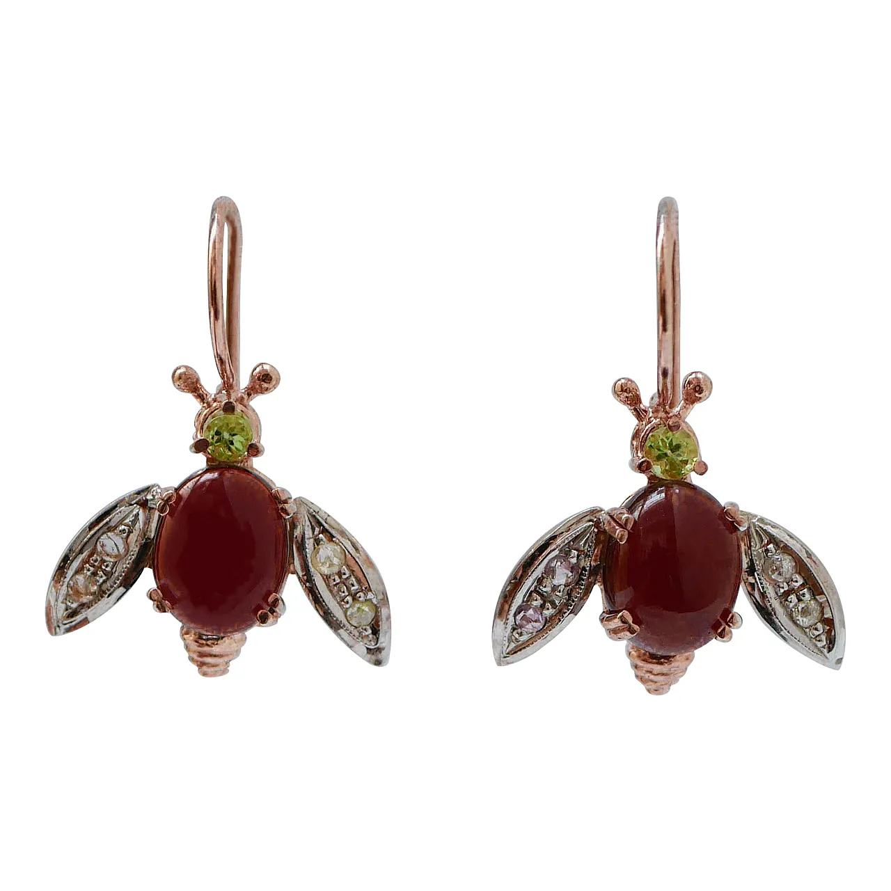 Gold and silver earrings with garnets, peridots, diamonds, 1950s 1