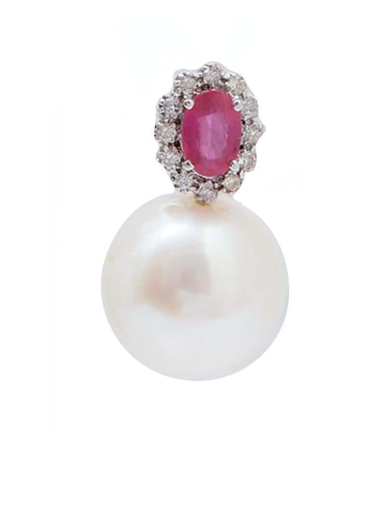 Earrings with pearls, rubies, diamonds, 18K white gold, 2000s 2