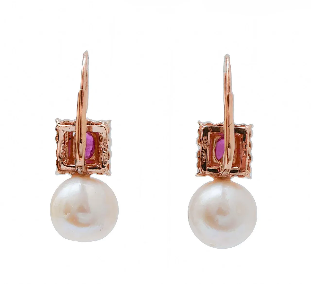 Orecchini con perle, rubini, diamanti, oro e argento, anni 2000 3