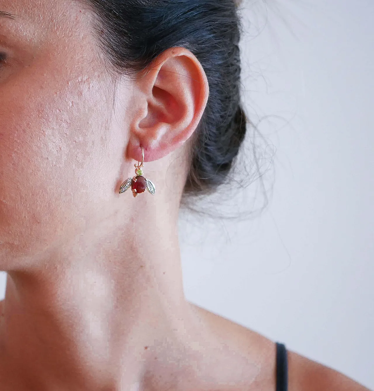 Gold and silver earrings with garnets, peridots, diamonds, 1950s 4