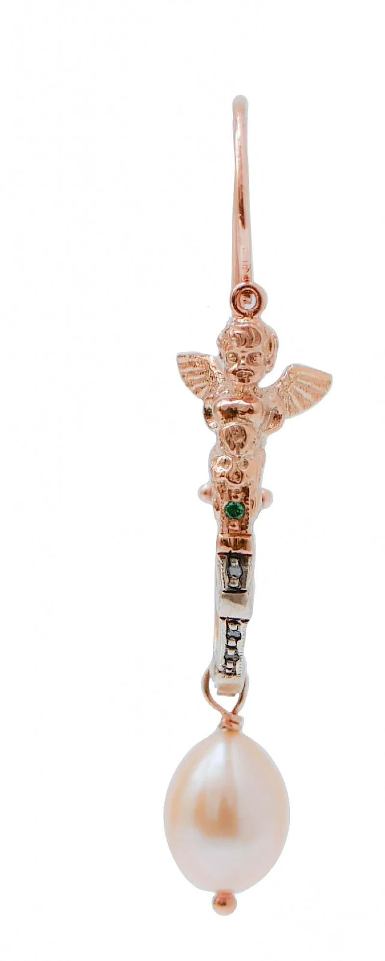 Orecchini con perle, tsavorite, diamanti, oro rosa e argento, anni '60 3