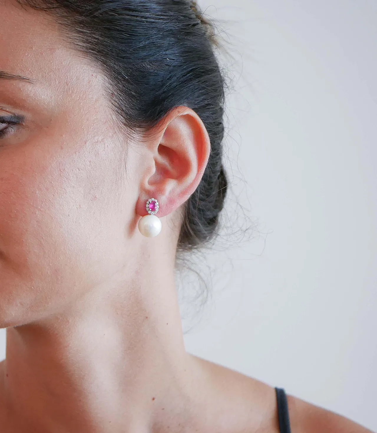 Earrings with pearls, rubies, diamonds, 18K white gold, 2000s 5