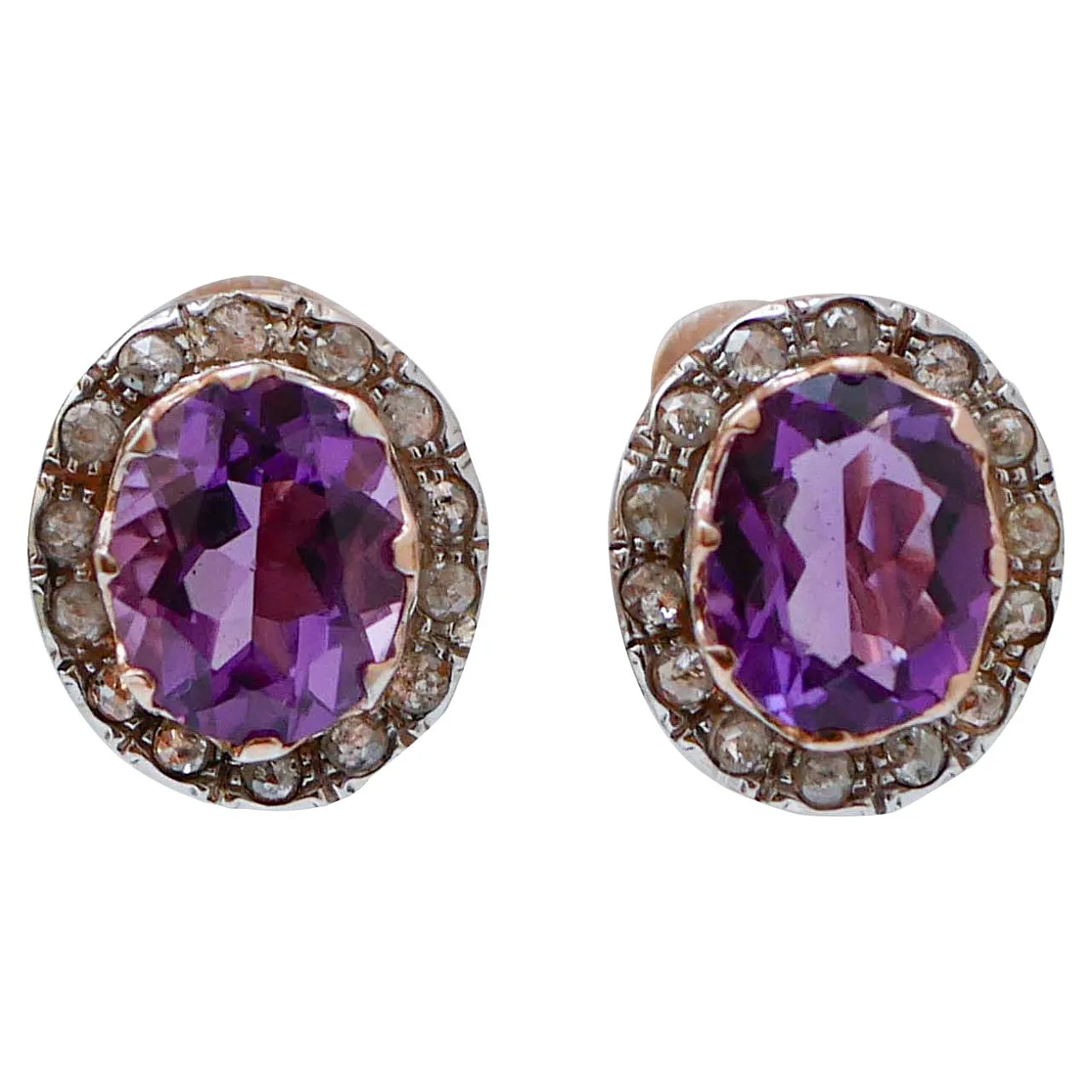 Orecchini con ametiste, diamanti, oro rosa e argento, anni '50 1