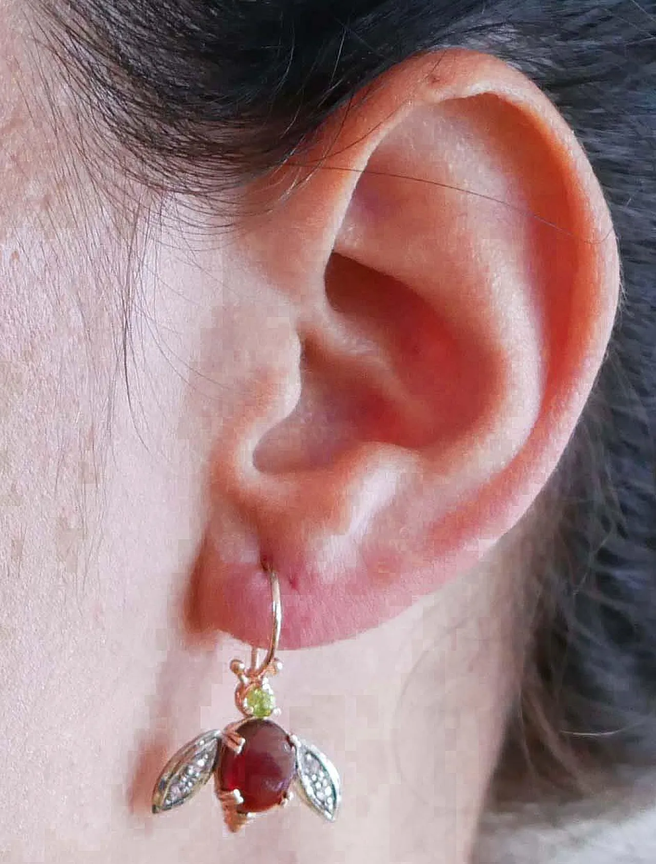 Gold and silver earrings with garnets, peridots, diamonds, 1950s 5
