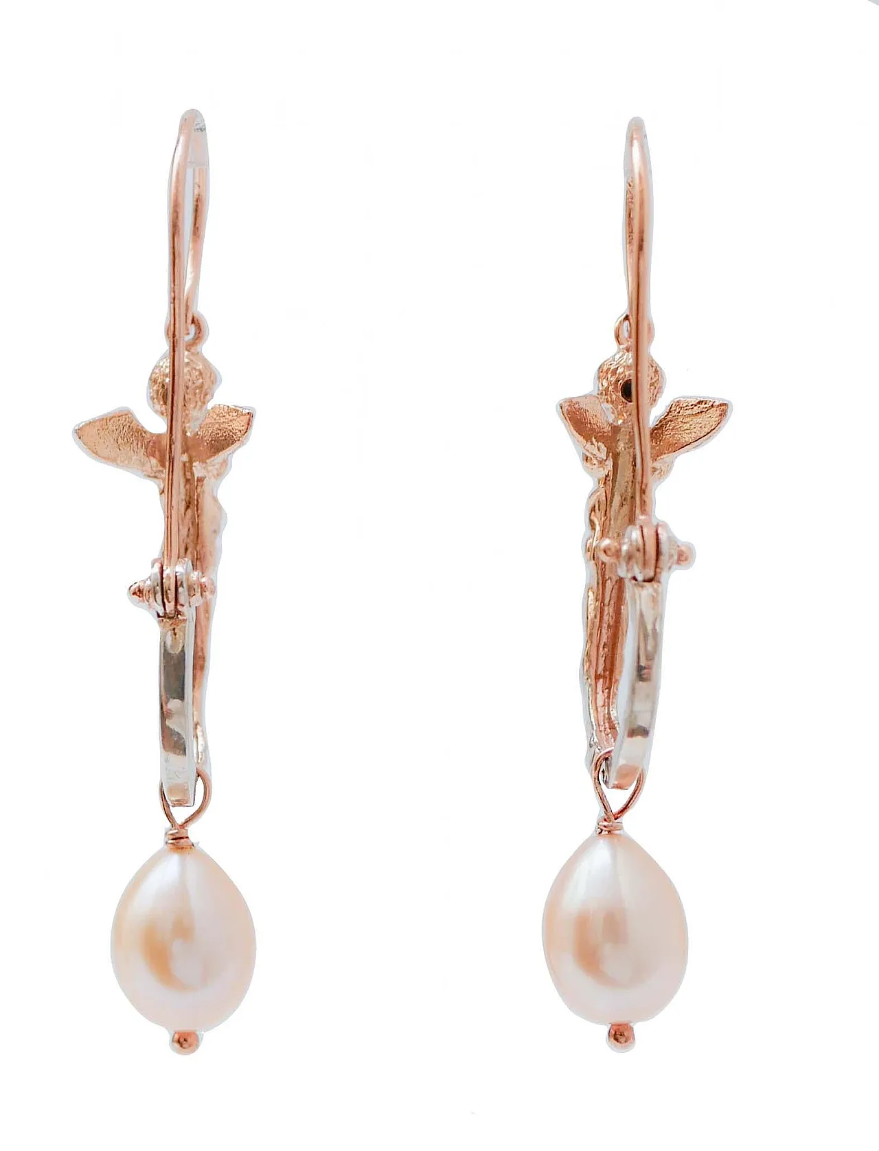 Orecchini con perle, tsavorite, diamanti, oro rosa e argento, anni '60 4