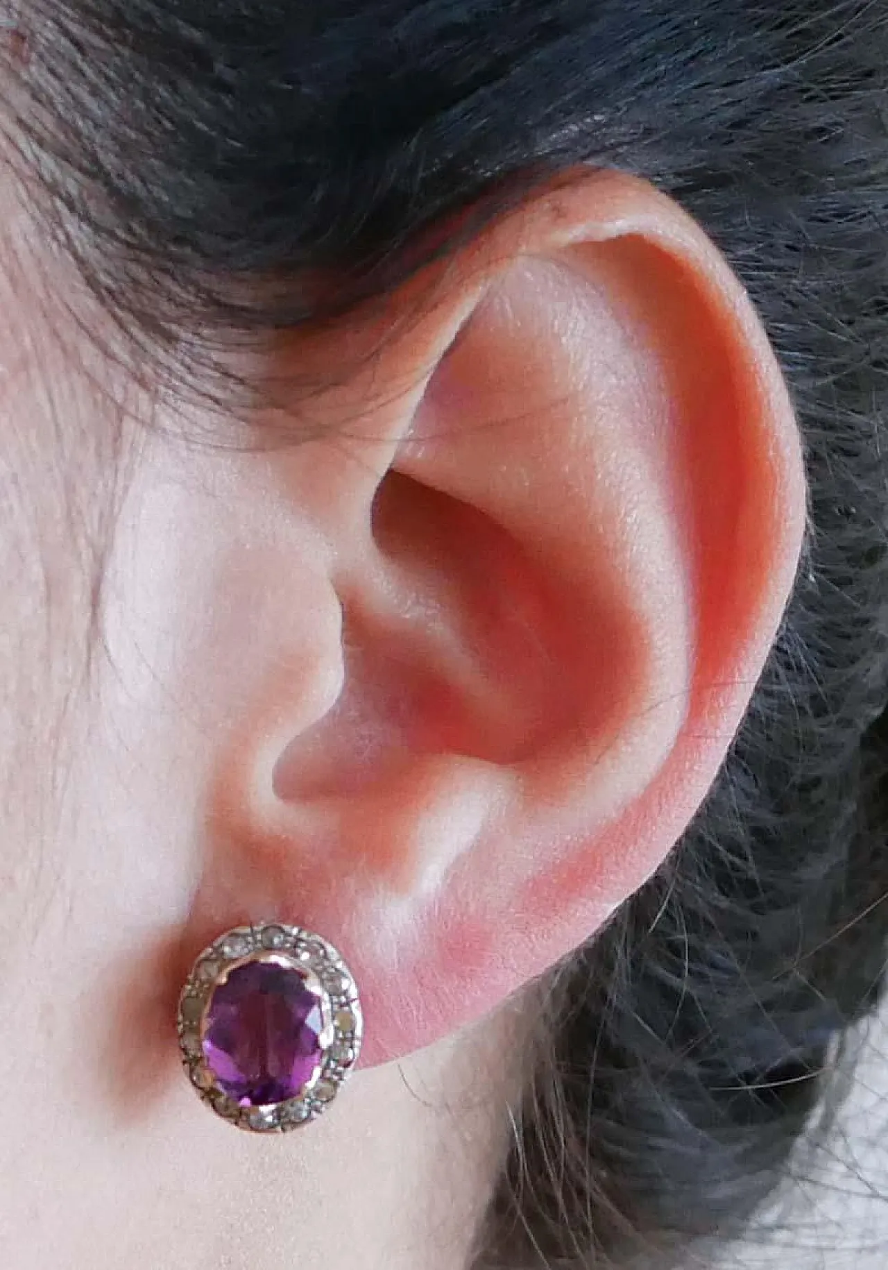 Orecchini con ametiste, diamanti, oro rosa e argento, anni '50 5