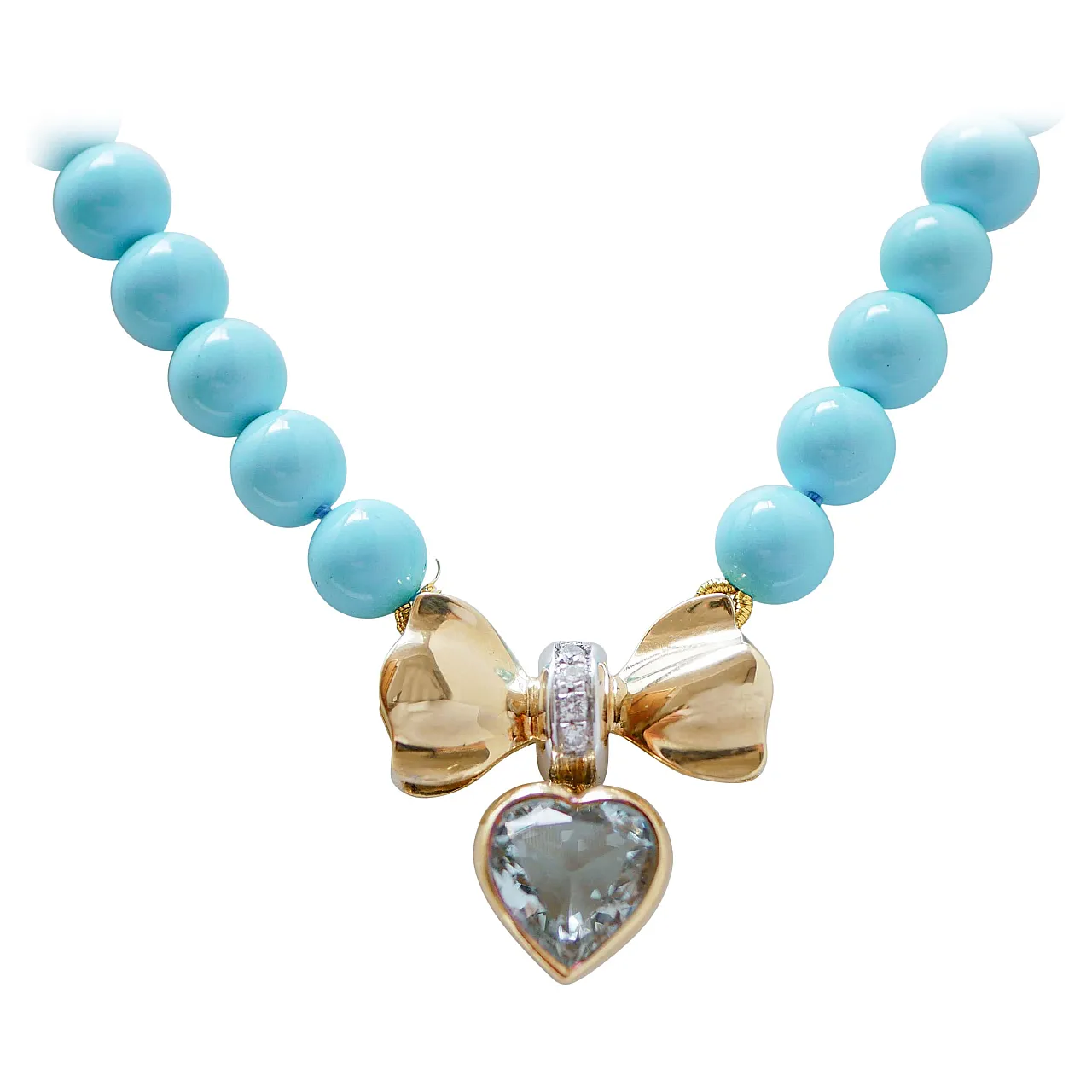 Collana in turchese, topazio, diamanti, oro giallo 18 carati, anni '50 1