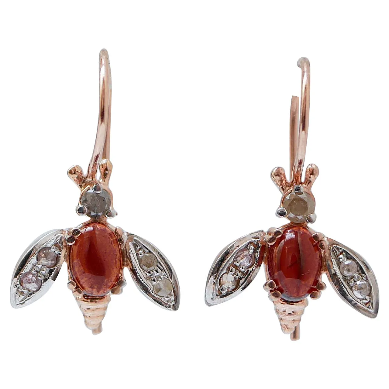 Rose gold and silver earrings, garnets and diamonds, 1970s 1